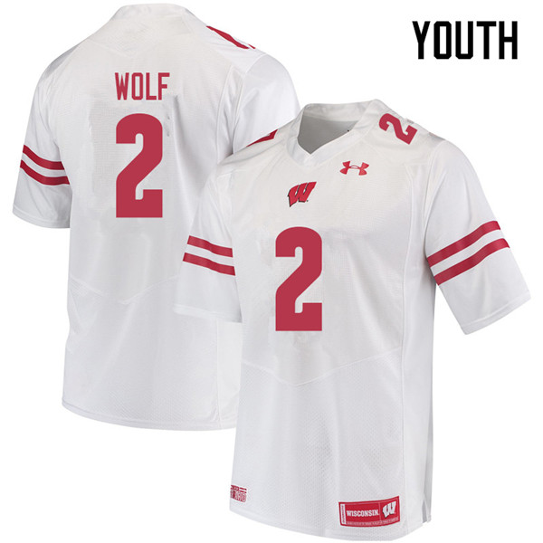 Youth #2 Chase Wolf Wisconsin Badgers College Football Jerseys Sale-White - Click Image to Close
